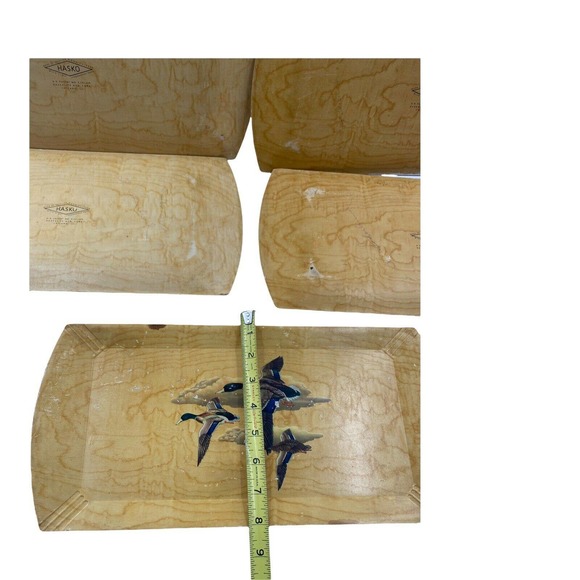 Vintage HASKO Flying Mallard Ducks Lithographed Wood Trays Display Lot of (5) - Picture 3 of 12